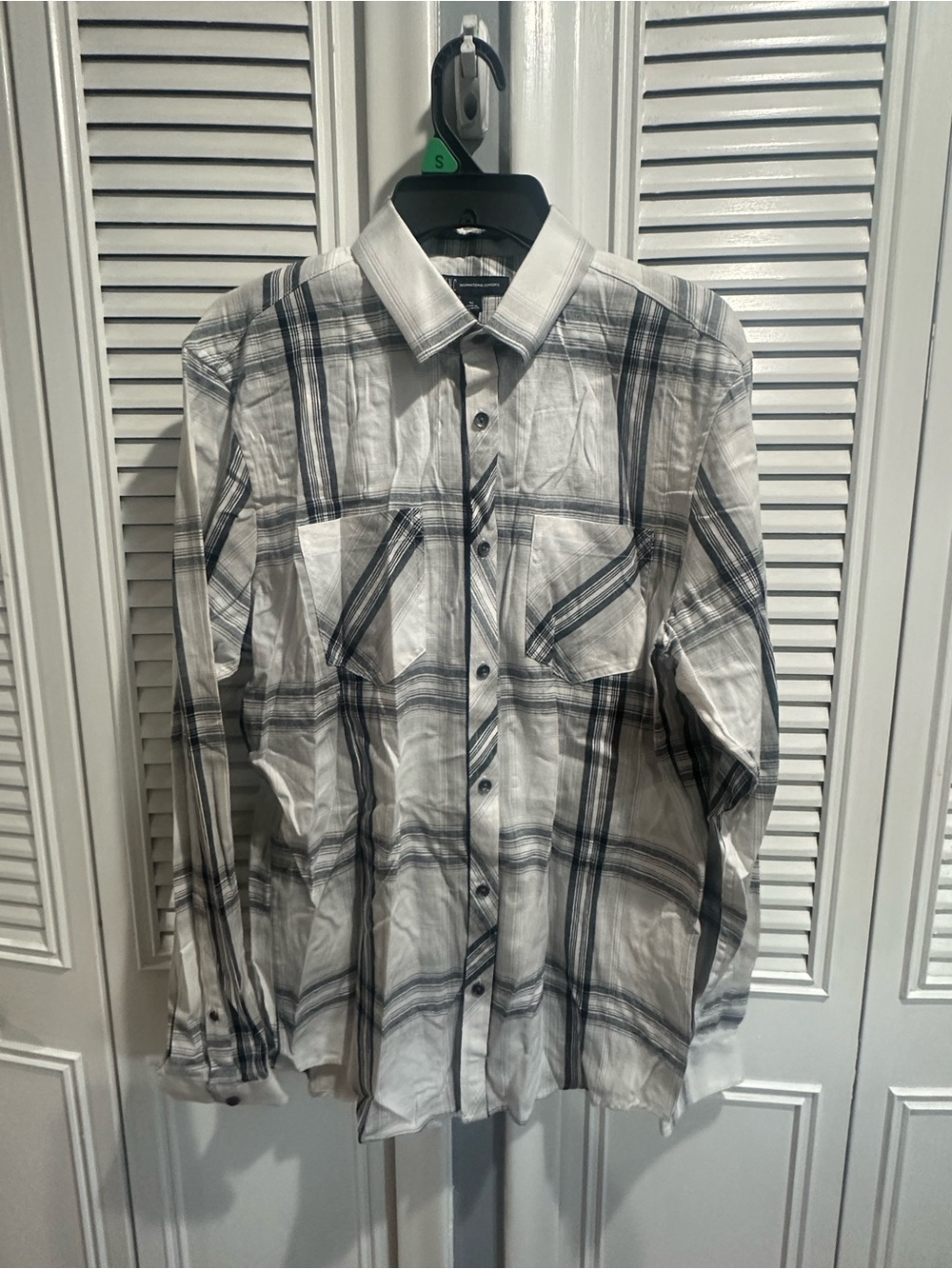 INC International Concepts White and Black Plaid Button-Down Shirt